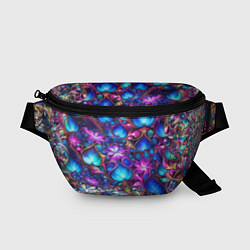 Поясная сумка Абстракция синие листья и фиолетовый цветы, цвет: 3D-принт