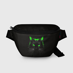 Поясная сумка Черный кот в зеленом свечении, цвет: 3D-принт