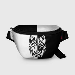 Поясная сумка Волк чёрно-белый, цвет: 3D-принт