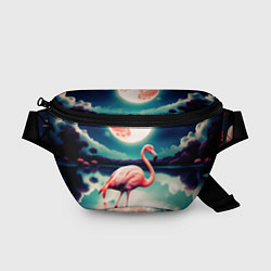 Поясная сумка Розовый фламинго на фоне луны, цвет: 3D-принт