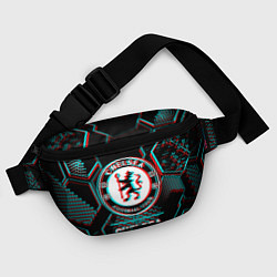 Поясная сумка Chelsea FC в стиле glitch на темном фоне, цвет: 3D-принт — фото 2