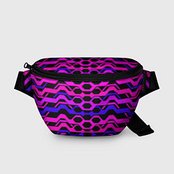 Поясная сумка Розовые техно полосы на чёрном фоне, цвет: 3D-принт
