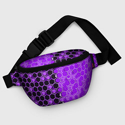 Поясная сумка Техно-киберпанк шестиугольники фиолетовый и чёрный, цвет: 3D-принт — фото 2