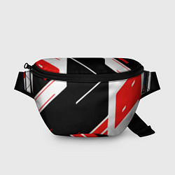 Поясная сумка Бело-красные полосы на чёрном фоне, цвет: 3D-принт