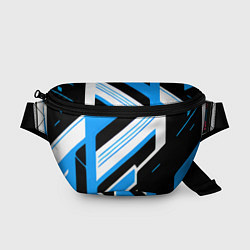 Поясная сумка Бело-синие полосы на чёрном фоне, цвет: 3D-принт