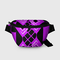 Поясная сумка Чёрные квадраты и белые полосы на фиолетовом фоне, цвет: 3D-принт