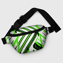 Поясная сумка Чёрно-зелёные полосы на белом фоне, цвет: 3D-принт — фото 2