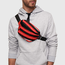 Поясная сумка Чёрно-белые полосы на красном фоне, цвет: 3D-принт — фото 2