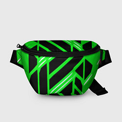 Поясная сумка Чёрно-белые полосы на зелёном фоне, цвет: 3D-принт