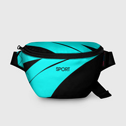 Поясная сумка Sport неоновый голубой с чёрным, цвет: 3D-принт