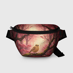 Поясная сумка Желтая птица в розовом цветущем лесу, цвет: 3D-принт