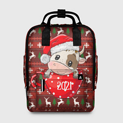 Рюкзак женский Милый новогодний бычок 2021, цвет: 3D-принт