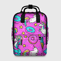 Рюкзак женский Единороги с пончиками, цвет: 3D-принт