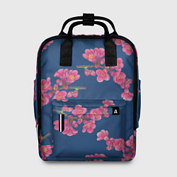 Рюкзак женский Веточки айвы с розовыми цветами на синем фоне, цвет: 3D-принт