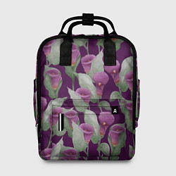 Рюкзак женский Фиолетовые каллы на темно фиолетовом фоне, цвет: 3D-принт