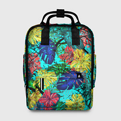 Рюкзак женский Тропические растения на бирюзовом фоне, цвет: 3D-принт