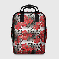Рюкзак женский Красные абстрактные цветы, цвет: 3D-принт