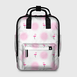 Женский рюкзак Фламинго и круги на белом фоне