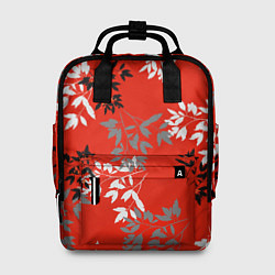Рюкзак женский Черные и серые ветки на красном фоне в японском ст, цвет: 3D-принт