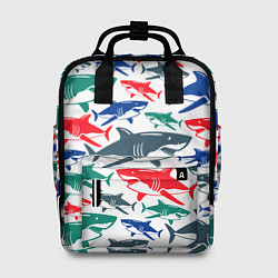 Женский рюкзак Стая разноцветных акул - паттерн