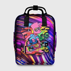 Рюкзак женский Скейтбордист Барт Симпсон на фоне разноцветных кля, цвет: 3D-принт