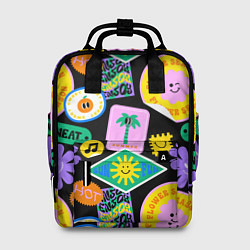 Рюкзак женский Летние наклейки pop-art паттерн, цвет: 3D-принт