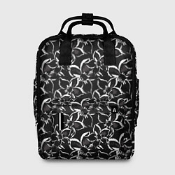 Рюкзак женский Черно-белый цветочный узор, цвет: 3D-принт
