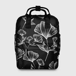 Женский рюкзак Графичные цветы на черном фоне