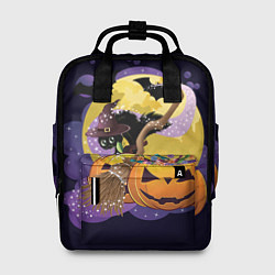Рюкзак женский Чёрный котёнок и тыквы, цвет: 3D-принт