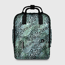 Женский рюкзак Листья пальмы на леопардовом серо - зеленом фоне