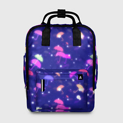 Рюкзак женский Неоновые зонтики на фиолетовом фоне, цвет: 3D-принт