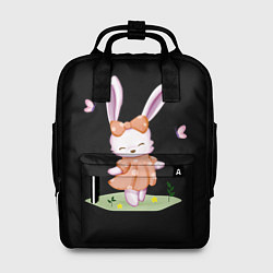 Рюкзак женский Крольчонок С Бантиком На Чёрном Фоне, цвет: 3D-принт