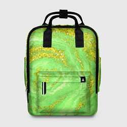 Рюкзак женский Салатовая золотистая абстракция, цвет: 3D-принт
