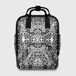 Рюкзак женский Черно-белый ажурный кружевной узор, цвет: 3D-принт