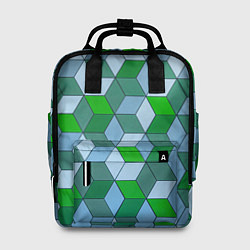 Рюкзак женский Зелёные и серые абстрактные кубы с оптической иллю, цвет: 3D-принт