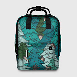 Рюкзак женский Ежи в еловом лесу, цвет: 3D-принт