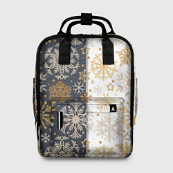 Рюкзак женский Рождественские милые золотые снежинки, цвет: 3D-принт