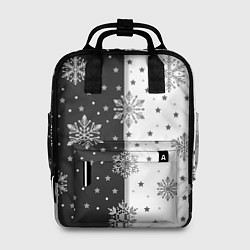 Женский рюкзак Рождественские снежинки на черно-белом фоне