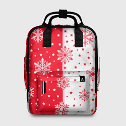 Рюкзак женский Рождественские снежинки на красно-белом фоне, цвет: 3D-принт