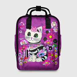 Женский рюкзак Зеленоглазый котенок в цветах