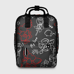 Рюкзак женский Летающие сердца купидоны розы на черном фоне, цвет: 3D-принт