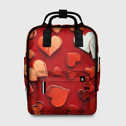 Женский рюкзак Красные сердца на красном фоне