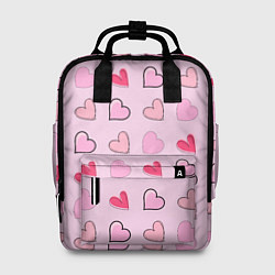 Рюкзак женский Валентинки на нежно-розовом фоне, цвет: 3D-принт