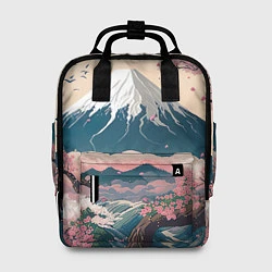 Рюкзак женский Японский пейзаж: цветение сакуры у горы Фудзияма, цвет: 3D-принт