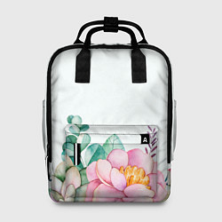 Рюкзак женский Цветы нарисованные акварелью - снизу, цвет: 3D-принт