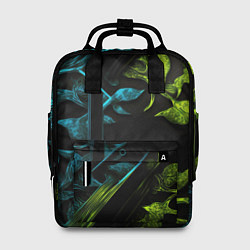 Рюкзак женский Зеленые и синие абстрактные листья, цвет: 3D-принт