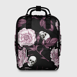 Рюкзак женский Розовые цветы с черепами, цвет: 3D-принт