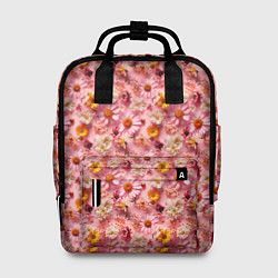 Рюкзак женский Желтые белые и розовые цветы, цвет: 3D-принт