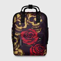 Рюкзак женский Цветущие черепа с розой, цвет: 3D-принт