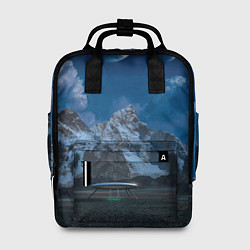 Рюкзак женский Ночные горы в природе и небо с нло, цвет: 3D-принт
